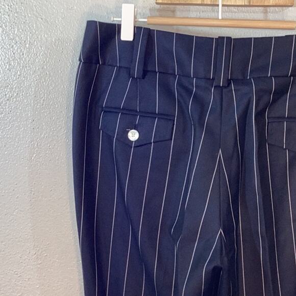 Falconnable Wool Silk Pinstripe Wide Leg Pant Navy White Sz 8 Scandi Girl Luxury - Picture 4 of 12